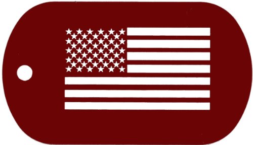American Flag Laser Engraved Dog Tag Red