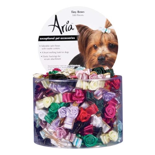 Aria Satin Ribbon Tiny Dog Bows Canister with Rosettes, 100-Pack,