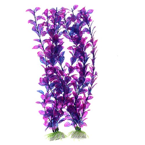 Jardin Plastic Aquarium Fish Tank Grass Plants Ornament Décor, 2-Piece, Purple