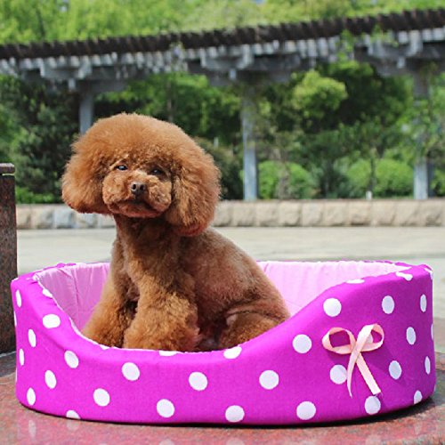 Pesco Dog Puppy Cat Kitten Pet Soft Plush Dotty Polka Dot With Bowknot Doughnut Bed Summer Kennel (Purple, Large) - Image 3