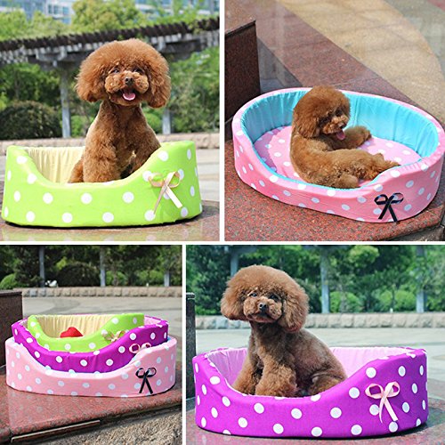Pesco Dog Puppy Cat Kitten Pet Soft Plush Dotty Polka Dot With Bowknot Doughnut Bed Summer Kennel (Purple, Large) - Image 4