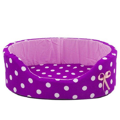 Pesco Dog Puppy Cat Kitten Pet Soft Plush Dotty Polka Dot With Bowknot Doughnut Bed Summer Kennel (Purple, Large)