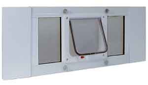 Ideal Sash Window Pet Door Cat Flap White - Flap size 6-1/4" x 6-1/4" - Fits window widths 23"-28"