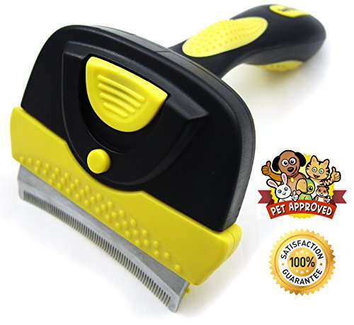 Shedding Brush Tool for Cat or Dog, Long Hair or Short - Quirk and Ferg Tools for Deshedding and Grooming Are Pet Approved and Guaranteed to Reduce Hair in Minutes - Black and Yellow with Stainless Steel Blade (Large) - Image 3