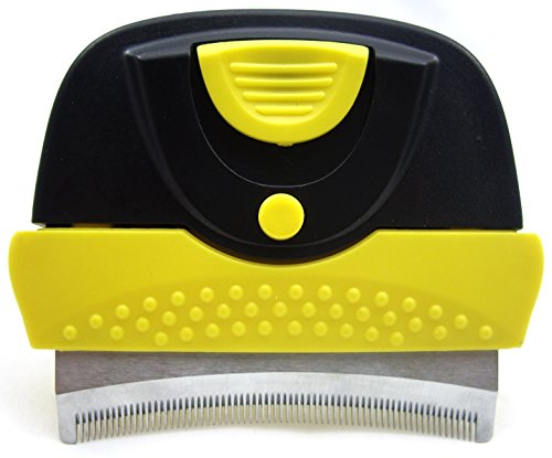 Shedding Brush Tool for Cat or Dog, Long Hair or Short - Quirk and Ferg Tools for Deshedding and Grooming Are Pet Approved and Guaranteed to Reduce Hair in Minutes - Black and Yellow with Stainless Steel Blade (Large) - Image 5