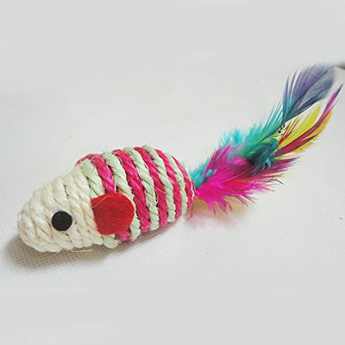 3 Piece Pack Colorful Little Sisal Rope Mouse Rat With Feather Tails Weave Chew Biting Toy For Cat Kitten Pet Teaser Toys - Image 5
