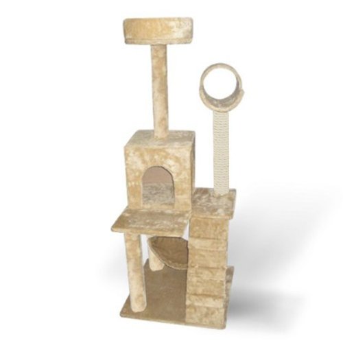 52" Cat Tree Beige Condo Deluxe Small Scratcher Furniture Kitten House Hammock - Image 5