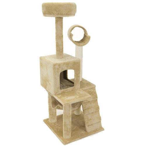 52" Cat Tree Beige Condo Deluxe Small Scratcher Furniture Kitten House Hammock