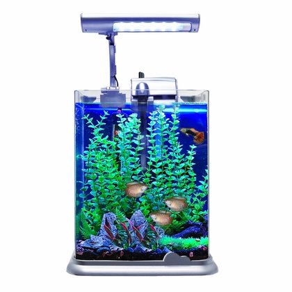 AQUARIUM FISH TANK NANO AT20 W/ LED LIGHT - 2 GALLON SILVER