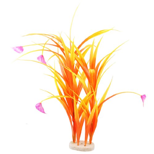 Aquarium Tank Orange Plastic Grass Plant Decoration 16" Height