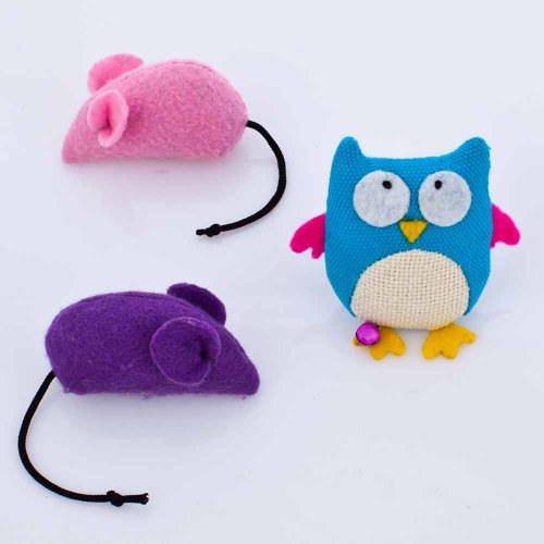 Bluberry Pet Toys For cat Twill Cloth Owl + 2 Felt Mice - 3-Piece Value Pack Catnip Cat Toy Kitten Toy
