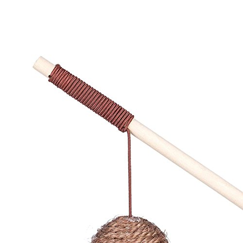 Blueberry Pet Interactive Toys Dangle Two-tone Sisal Ball with Feather Natural Cat Teaser Wand, Cat Feather Toy - Image 3