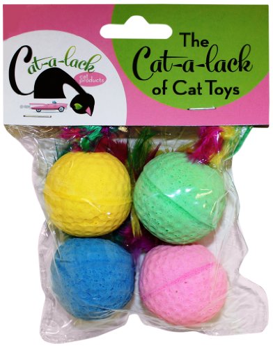 Cat-A-Lack 4-Piece Spongeballs with Feathers for Pets