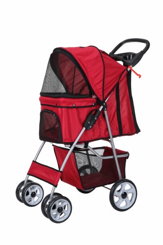 Confidence Deluxe Folding Four Wheel Pet Stroller Red