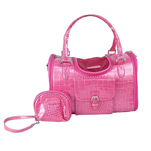 Dog Cat Faux Crocodile Pattern Pet Carrier - Pink - Medium - Image 3