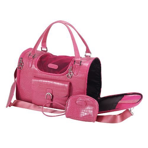 Dog Cat Faux Crocodile Pattern Pet Carrier - Pink - Medium