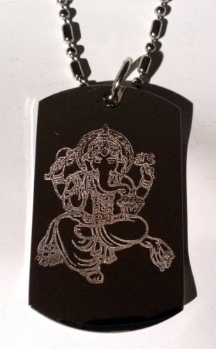 Hindu Lord Ganesh Statue Idol Meditation Religion Religious Logo Symbols - Military Dog Tag Luggage Tag Key Chain Metal Chain Necklace
