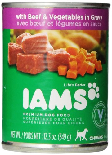 IAMS Dog Food Chunks with Tender Beef & Vegetables Simmered in Gravy, 12.3-Ounce Cans (Pack of 12)