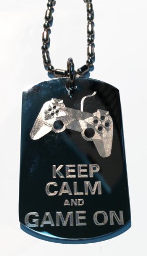 Keep Calm & Game On Controller - Military Dog Tag, Luggage Tag Metal Chain Necklace