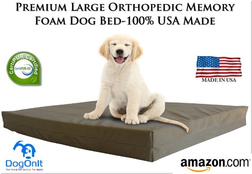 Large Luxury Memory Foam Orthopedic Dog Bed - Large (Kennel Size) 46" x 28" x 4" | 100% Made in USA | Best Luxury Large Breed, Washable Pet Bed You Can Buy | 4 LB Memory Foam - Great Puppy Bed Too - Introductory Price | 3 Yr Warranty (Khaki / Tan (Microsuede), 4' USA Made Memory Foam 4 lb) - Image 2