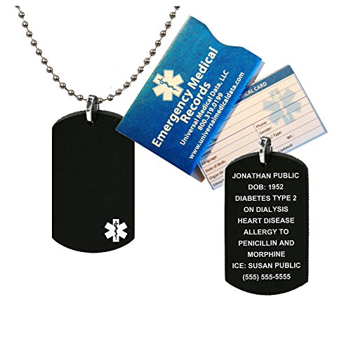Medical Alert ID Black PVD Coated Stainless Steel Dog Tag (incl. 10 lines of personalized engraving) - Image 2