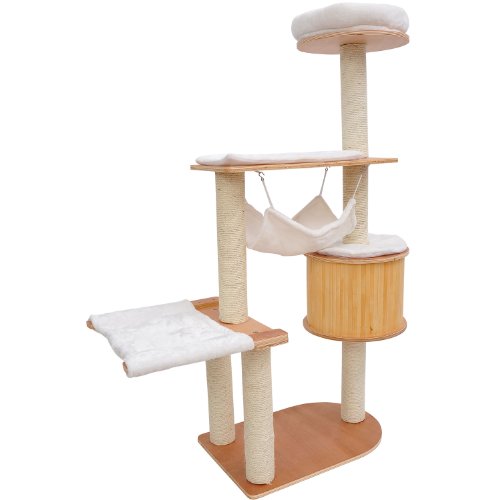 Pawhut 60" Cat Tree Kiten Condo Pet Scratcher Furniture - Cream - Image 3
