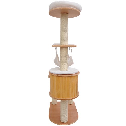 Pawhut 60" Cat Tree Kiten Condo Pet Scratcher Furniture - Cream - Image 4
