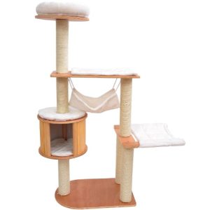 Pawhut 60" Cat Tree Kiten Condo Pet Scratcher Furniture - Cream