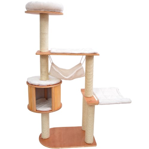 Pawhut 60" Cat Tree Kiten Condo Pet Scratcher Furniture - Cream
