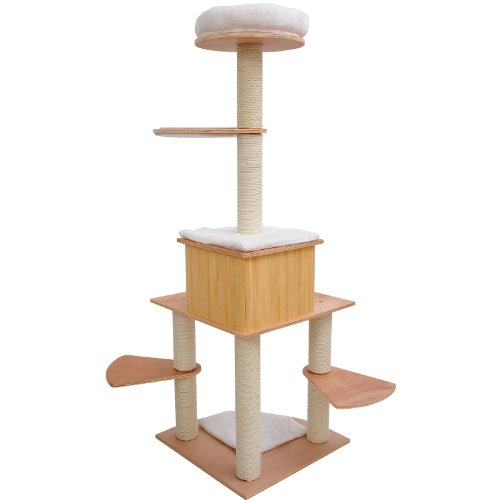 Pawhut 66" Cat Tree Condo Pet Scratcher Furniture - Cream - Image 3