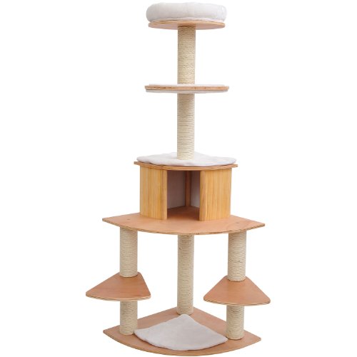 Pawhut 66" Cat Tree Condo Pet Scratcher Furniture - Cream