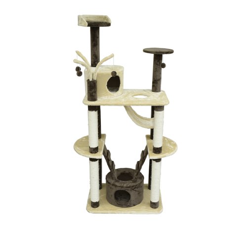 Pawhut 71" Coffee / Cream Cat Tree Condo Pet Scratcher Furniture - Image 3