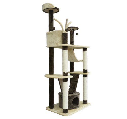 Pawhut 71" Coffee / Cream Cat Tree Condo Pet Scratcher Furniture - Image 4