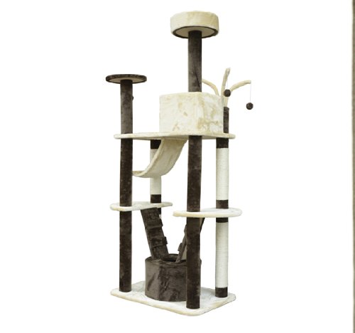Pawhut 71" Coffee / Cream Cat Tree Condo Pet Scratcher Furniture - Image 5