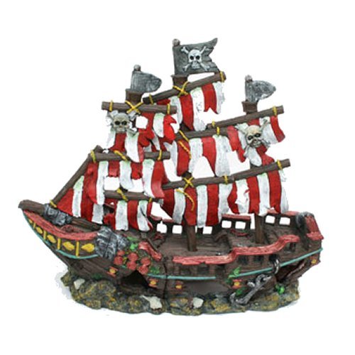 Penn Plax Striped Sail Shipwreck Fish Tank Ornament Decoration