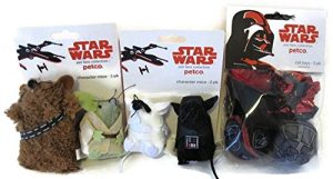 Pet Cat Toy Set of Star-Wars-Themed Play Things, Darth Vader and Death Star feather balls, mylar ball, Yoda and Chewbacca plush, Vader and Stormtrooper plush mice, Bundle of (7 Items)