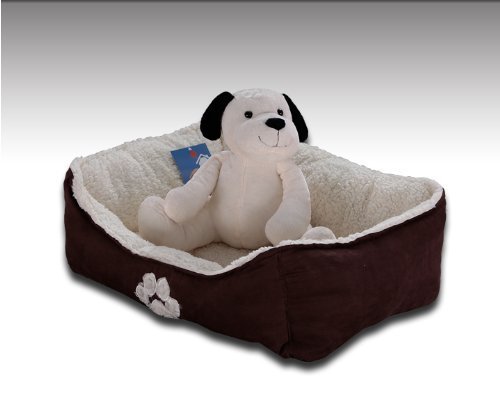 Sofantex Paw Print Pet Bed, 25-Inch, Brown Outside and Sherpa Inside