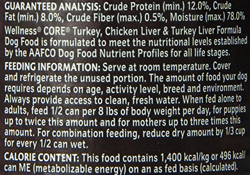 Wellness Grain-Free Canned Dog Food for Adult Dogs, CORE Turkey/Chicken Liver/Turkey Liver Recipe, 12-Pack of 12-1/2-Ounce Cans - Image 3