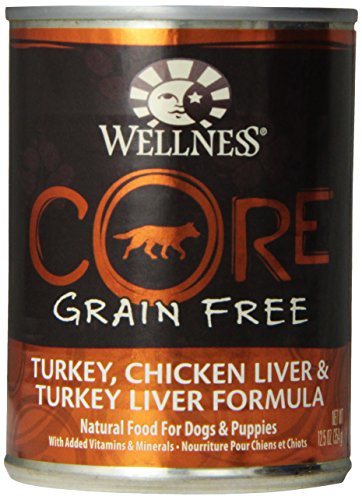 Wellness Grain-Free Canned Dog Food for Adult Dogs, CORE Turkey/Chicken Liver/Turkey Liver Recipe, 12-Pack of 12-1/2-Ounce Cans