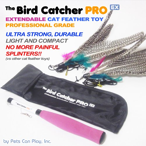 Best Cat Toys The Bird Catcher PRO EX! 1st Ever Fully Extendable / Retractable Interactive Teaser Wand Rod + Super Guinea Fowl Feather Refills + Storage Bag! Cats LOVE IT 100% Guaranteed! - Image 4