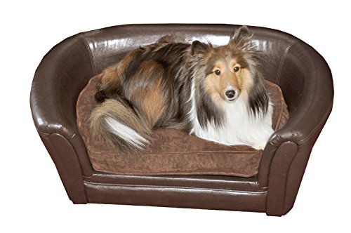 Cool Runners Faux Leather Dog Couch/Sofa/Bed with Faux Suede Tufted Cushion, Brown 36" x 21" x 15" - Image 3