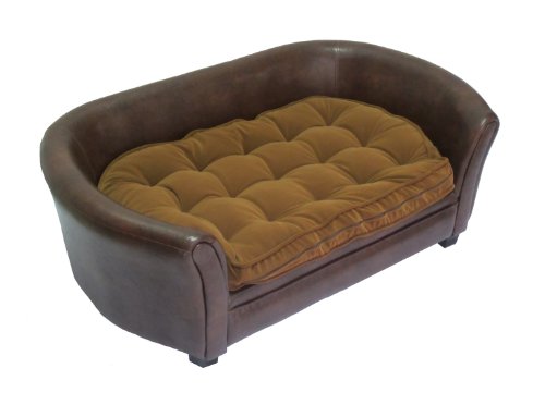 Cool Runners Faux Leather Dog Couch/Sofa/Bed with Faux Suede Tufted Cushion, Brown 36" x 21" x 15" - Image 4