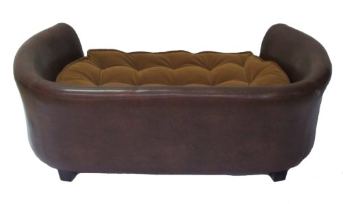 Cool Runners Faux Leather Dog Couch/Sofa/Bed with Faux Suede Tufted Cushion, Brown 36" x 21" x 15" - Image 5