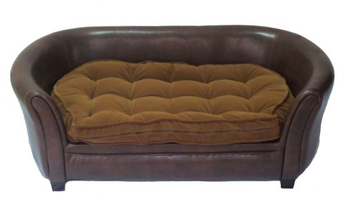 Cool Runners Faux Leather Dog Couch/Sofa/Bed with Faux Suede Tufted Cushion, Brown 36" x 21" x 15"