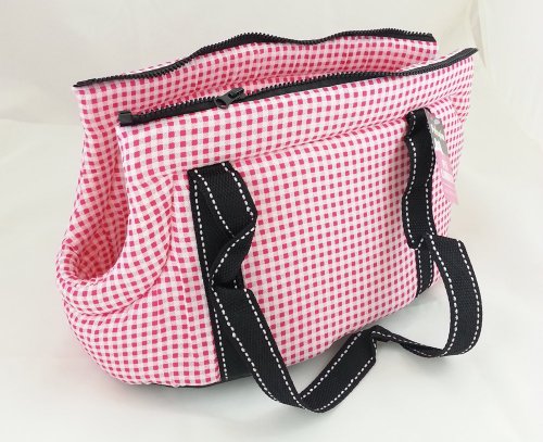 DOG Travel BAG Soft Pet Cat Travel Carrier / Tote Bag for Small/tiny Dogs (Pink and White Checker)