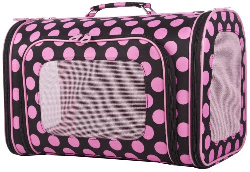 Ever Moda Black Pink Polka Dots Pet Carrier, Medium