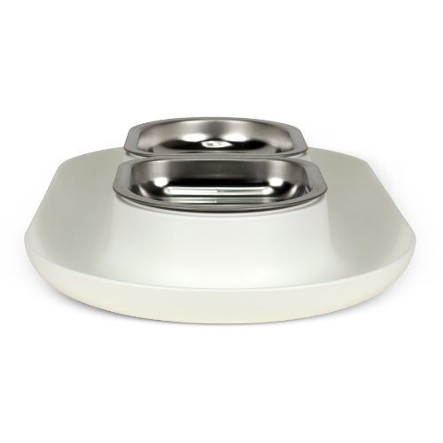 Hepper Nomnom Modern Cat and Dog Dish with Stainless Steel Bowls. Wide Tray to Keep Floors Clean and Ants Out of the Food! Color White - Image 4