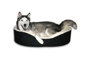 Made In USA Dog Bed King Cuddler. Large Black/Imitation Lambswool. Size: 33x23x7". Removable Washable Cover.
