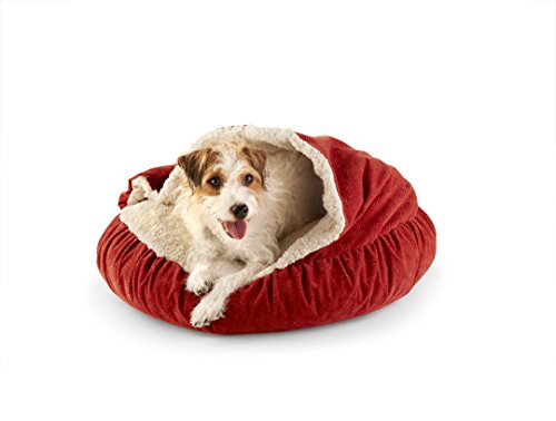 Paws & Claws Spiro Embossed Micro Velvet Round Burrow Pet Bed, 27 by 27-Inch, Lacquer Red