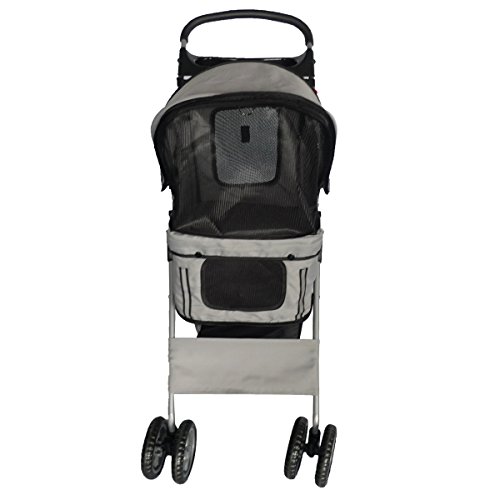 Pingkay Gray Color Deluxe Folding 4 Wheels Pet Gear Dog Cat Carrier Stroller - Image 4